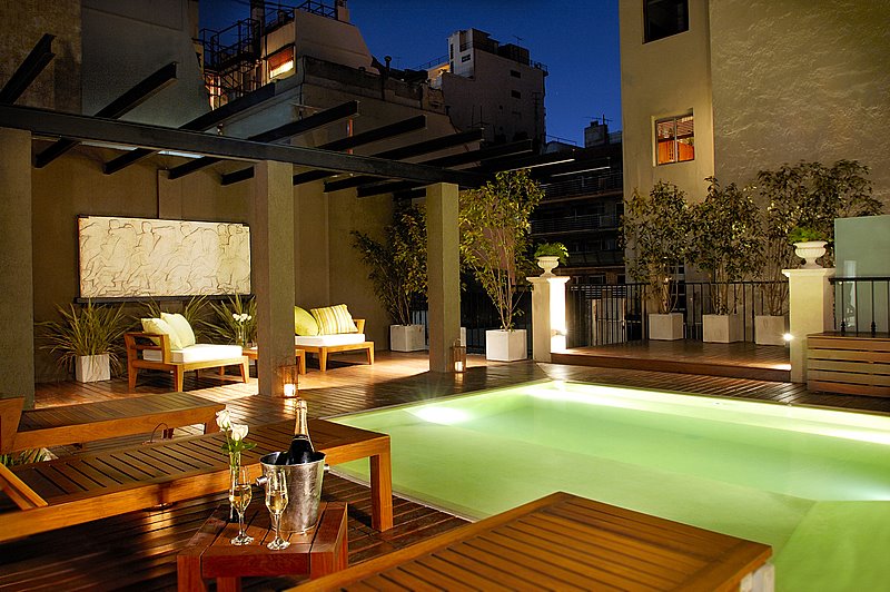 Luxury Rental Apartments Buenos Aires Terrace Night Woden Lounge Chair Cushions 